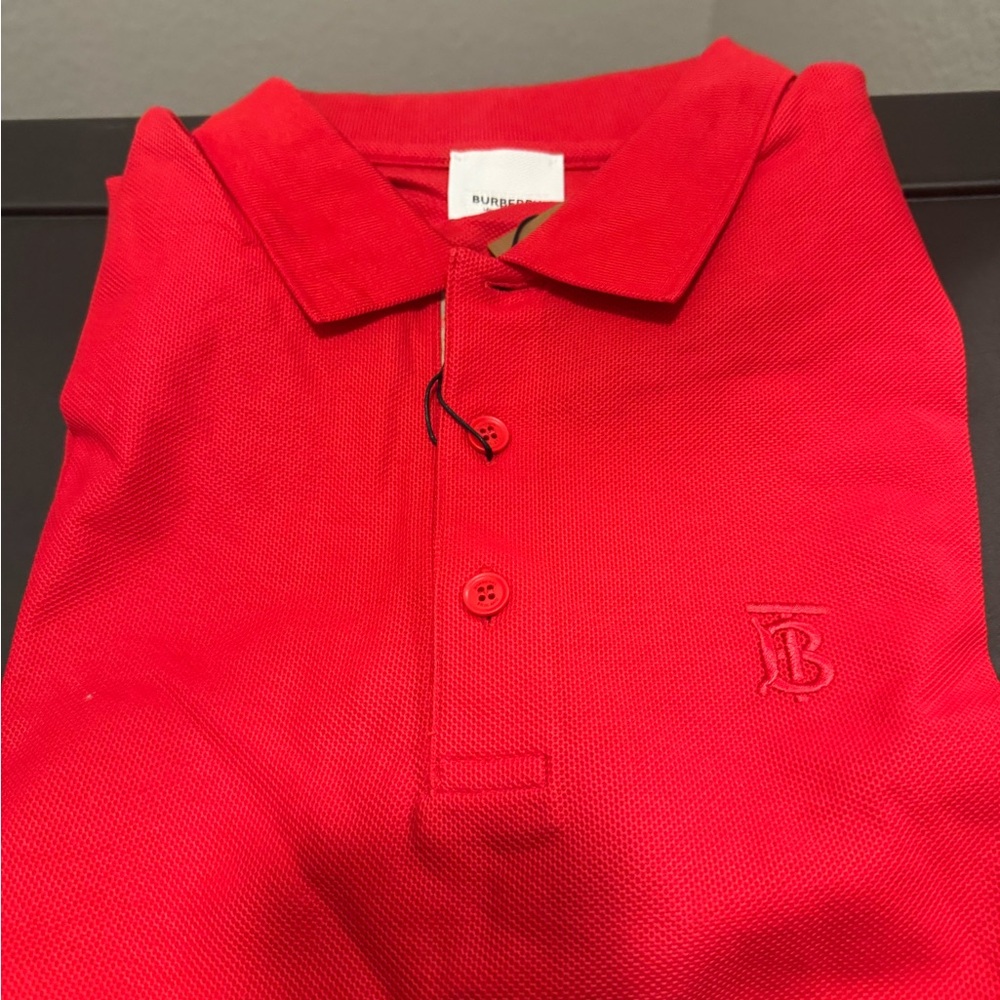 Burberry Vibrant Red Polo with Check Detail